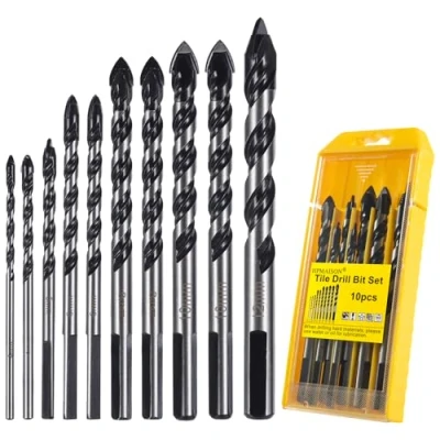 Afbeelding van HPMAISON 10 STKS Wolfraamcarbide Tip Boor Set Metselwerk voor Porselein Keramische Tegel, Beton, Bakstenen Muur, Glas, Spiegels, Kunststof, en Hout (3 4 5 6 8 12mm)