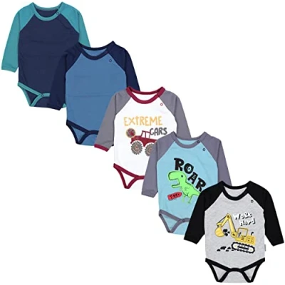 Afbeelding van TupTam Baby Jongens Rompertjes met Lange Mouwen 5 Pack, Graafwerktuig Monster Tuck Dino Grijs Blauw Groen, 62