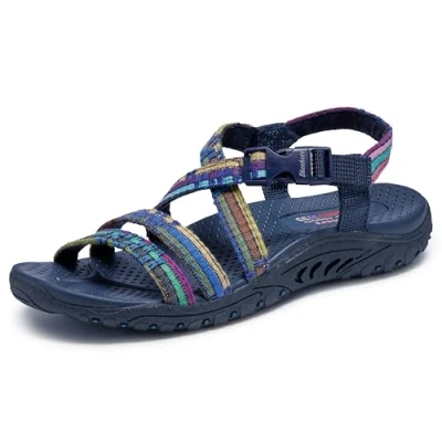Afbeelding van Skechers Dames Reggae Sew Me Boho Geweven Strappy Slingback Sandaal, marine Multi, 38 EU