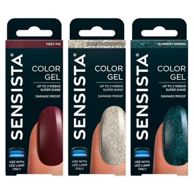 Afbeelding van Sensista All That Glitter Set Color Gel Gellak Voordeelset Rood Groen nagellak voor LED lamp 3 stuks