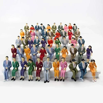 Afbeelding van Evemodel 48pcs Model Trein G schaal Zittende Figuren 1:25 Geschilderd Mensen 4 Poses