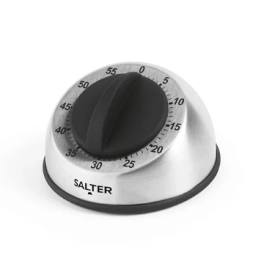 Afbeelding van Salter 338 SSBKXR15 mechanische roestvrijstalen timer, 60 minuten, aftelmechanisme met uurwerk, softtouch wijzerplaat eenvoudige grip, geborsteld roestvrij staal, koken, bakken, kookwekker