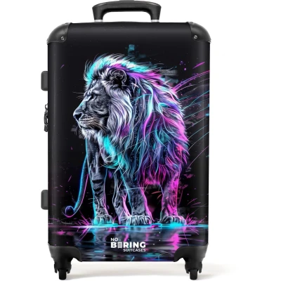 Afbeelding van NoBoringSuitcases.com® Kinderkoffer groot Kindertrolley koffer Leeuw Mystiek Rolkoffer lichtgewicht Reiskoffer met 4 wielen Grote trolley XL 20 kg bagage