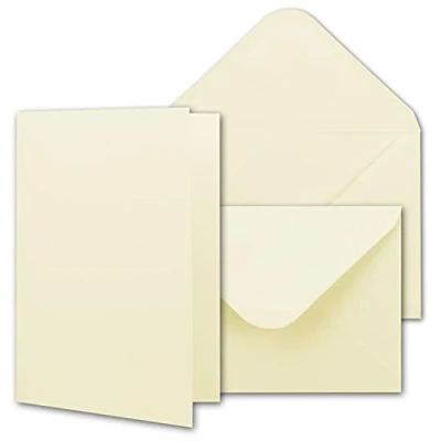 Afbeelding van 50x vouwkaarten set met enveloppen DIN A6 / C6 in vanille crème geschenkdoos blanco uitnodigingskaarten 10,5 x 14,8 cm knutselkaartenset