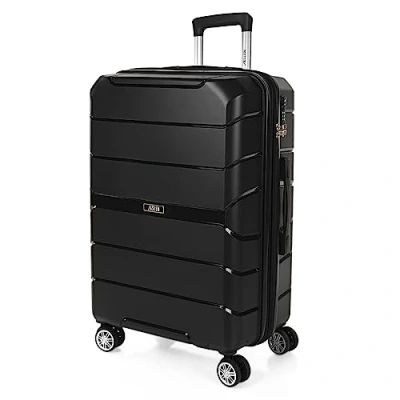 Afbeelding van JASLEN Middelgrote Koffer. Suitcase Medium Trolley Reiskoffer van JASLEN. Lichtgewicht Polypropyleen Harde Schaal 4 Wielen Cijferslot 161460, Zwart