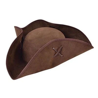 Afbeelding van Bruine stof suède piraat tricorn hoed (1 stuk.) Comfortabel en stijlvol ontwerp, perfect voor piratenthemafeesten, Halloween meer