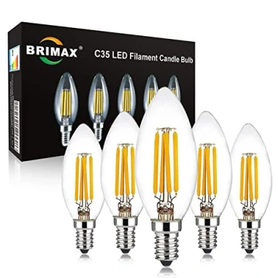 Afbeelding van BRIMAX E14 Kaarsen Led Dimbare gloeilamp Warm Wit 2700K 4W (vervangt 40 Watt) C35 Lamp 380lm AC230V Glas Vervangingslampen voor Kroonluchters Tafellampen Wandlampen 5 Pak