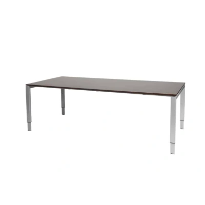 Afbeelding van Domino vergadertafel, hoogte instelbaar (62 85cm) met 200x100cm &#039;zwevend&#039; logan eiken 25mm blad en aluminium (RAL9006) N poot frame