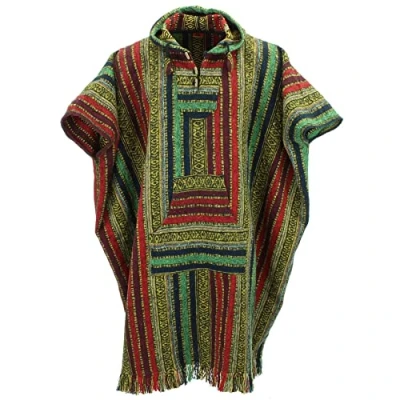 Afbeelding van LOUDelephant Lange poncho met capuchon van geborsteld katoen, rood, groen en marineblauw, One size