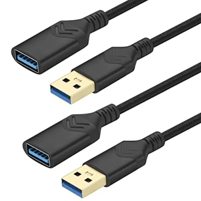 Afbeelding van USB 3.0 Verlengkabel, [2 Pack] Hoge Snelheid Verlengkabel Man vrouw Verlengsnoer voor Xbox/Flash Drive/Kaartlezer/Harde Schijf/Toetsenbord/Printer/Scanner (1,5M, zwart)