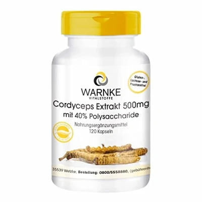 Afbeelding van Cordyceps extract 500 mg 120 capsules, gestandaardiseerd op 40% polysacchariden, veganistische vitale paddenstoel Warnke Vitalstoffe Duitse apothekerskwalitei