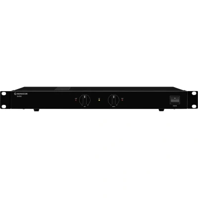Afbeelding van Monacor SA 200 universele stereo versterker, 100 watt versterker met stille werking als gevolg van ventilatorloze koeling concept en lijn ingang, compacte audio zwart