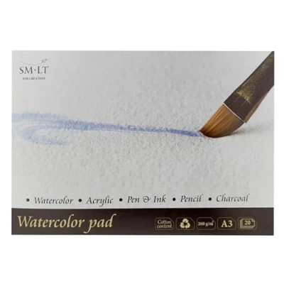 Afbeelding van SMLT 3AS 20 (260) English Watercolor Pads A3, aquarelpapier, 260 gsm wit 100% gerecycled papier met katoen, bestand tegen veroudering en zuurvrij, vellen