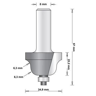 Afbeelding van Hitachi 8 mm profielfrees met onderlager 34.9 x 57 6.3mm