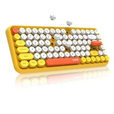 Afbeelding van FELiCON 308i Retro Draadloos Toetsenbord, Bluetooth stil Schattig Computer Toetsenbord met Ronde Punk Keycaps, Compacte 84 Keys, Matte Textuur, Typewriter Design, QWERTY voor PC, Laptop, Mac Geel