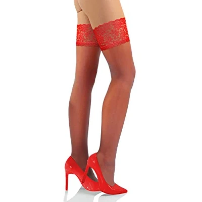 Afbeelding van Sesto Senso Dames Zelfdragende Kousen 15 Den Ondoorzichtig Sexy 1 Paar Kant 3/4 Red