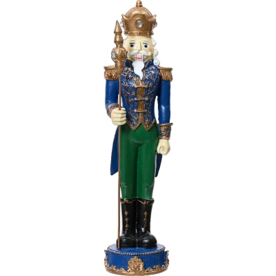 Afbeelding van Chique notenkraker met gouden kroon en dirigeerstok Blauw 62 cm