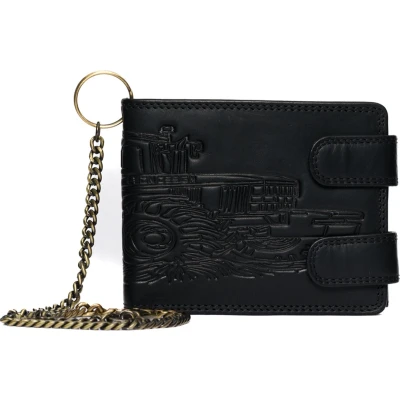 Afbeelding van Portemonnee heren Broek ketting Tractor Billfold Leer Zwart (Vintage leer)