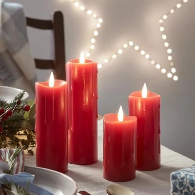 Afbeelding van Lights4fun TruGlow®, LED kaarsen, rood, groeidruppels, timer, werkt op batterijen, voor binnen, adventskaarsen, set van 4