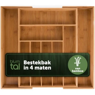 Afbeelding van Blumtal Bestekbak Besteklade van Bamboe Uitschuifbaar Organizer voor bestek en keukengerei In breedte verstelbaar Groot