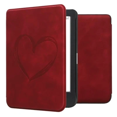 Afbeelding van kwmobile e reader hoesje compatibel met Kobo Clara BW/Colour Kunstleren ereader cover stand Brushed Hart in donkerrood
