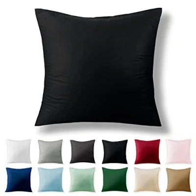Afbeelding van Alreya Renforcé kussensloop 50 x cm 100% katoen met YKK ritssluiting, superzachte kussensloop, kussenhoes, Oeko Tex® standaard gecertificeerd, Zwart, alleen