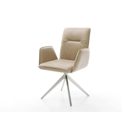 Afbeelding van DELIFE Draaistoel Vinja Flex microvelours beige vintage kruisframe breed roestvrij staal 360 draaibaar rocker functie