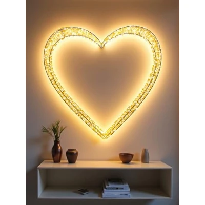 Afbeelding van decoratieve hartvormige LED lamp met 1440 LED&#039;s in warmwit, 62 x 60 5 cm timer groot lichthart voor binnen en buiten verlichte decoratie.