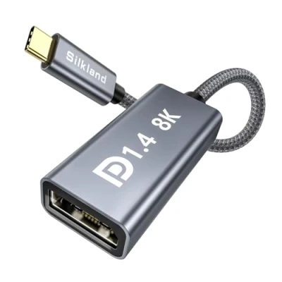 Afbeelding van Silkland USB C naar DisplayPort 1.4 Adapter, DP 1.4[8K@60Hz, 4K@144Hz/120Hz, 2K@240Hz, 32.4Gbps] 8K Thunderbolt 4/3 Adapter voor MacBook Pro 2021, Mac Mini M1, iPad Pro, XPS 15/13