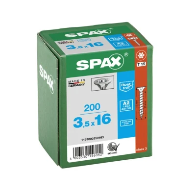 Afbeelding van Spax spaanplaatschroeven platverzonken kop RVS T Star T15 voldraad 3.5x16mm (per 200 stuks)