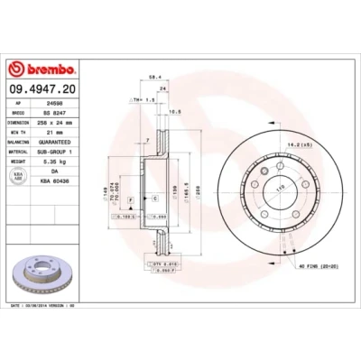 Afbeelding van Brembo Remschijf 09.4947.20