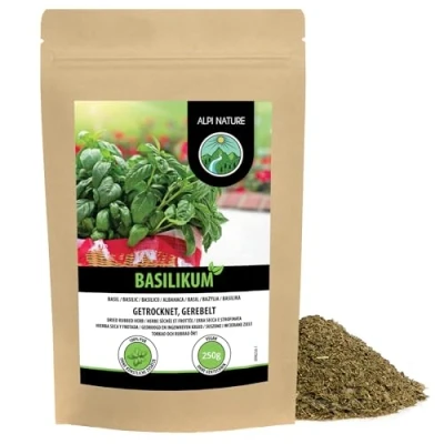 Afbeelding van basilicum geraspt (250g), voorzichtig gedroogd, 100% puur en natuurlijk voor de bereiding van kruidenmengsels