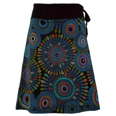 Afbeelding van GURU SHOP Geborduurde knielange rok, chic, retro mandala zwart/blauw, dames, katoen, turquoise, 38