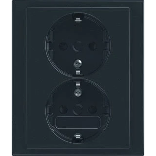 Afbeelding van Abb busch jaeger 2 voudige wandcontactdoos randaarde inbouw steekklem klauw schroef kindveilig ip21 antraciet ral7021 2tka00003883