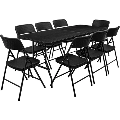 Afbeelding van Tuinzitgroep 180 cm tafel met 8 stoelen Tuinmeubelset in rotan look Klapbaar Kunststof