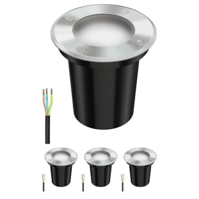 Afbeelding van ledscom.de 4 stuks grondinbouwlamp BOLI voor buiten, IP67, roestvrij staal, mat, rond, 108mm Ø incl. LED lamp 450lm wit