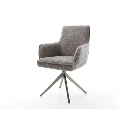 Afbeelding van DELIFE Draaistoel Heira Flex met armleuning bouclé zilver grijs kruisframe breed grafiet 360 draaibaar rocker functie pocketveer kern