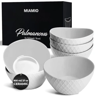 Afbeelding van 6 x 800 ml Kommenset/Cereal Bowlenset Moderne kommen mat Grote kommenset Palmanova Collectie (wit)