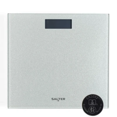 Afbeelding van Salter Bathroom Scale digitaal LCD display glazen platform Silver Glitter Design