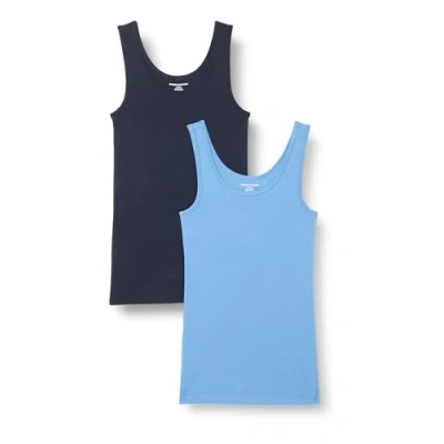 Afbeelding van Amazon Essentials Women&#039;s Tanktop met slanke pasvorm, Pack of 2, Blauw/Marineblauw, S