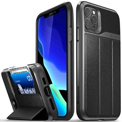 Afbeelding van VENA vCommute Portemonnee hoesje compatibel met Apple iPhone 11 Pro Max (6,5 inch 2019), (militaire valbescherming), lederen fliphoesje, kaartsleuf en standaard, grijs (Space Grey)