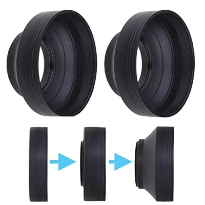 Afbeelding van 49 mm cameralens zonneschermen rubber set van 2 inklapbaar in 3 standen zonwering/schild reduceert flare en verblinding blokkeert overtollig zonlicht