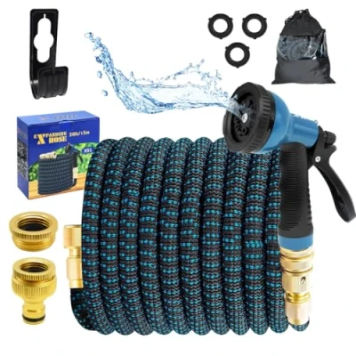 Afbeelding van X COTEC Tuinslang, flexibel, 15 m, waterslang, met 10 functiesproeiers, rekbare tuinslang 3/4 inch en 1/2 solide messing aansluitingen, voor tuin