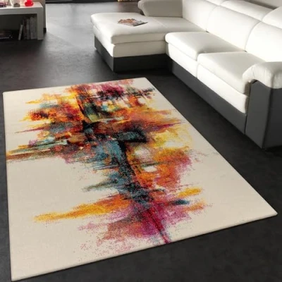 Afbeelding van Paco Home Vloerkleed Woonkamer Laagpolig Modern Vintage Patroon Abstract Veelkleurig, Maat:120x170 cm, Kleur:Geel Wit