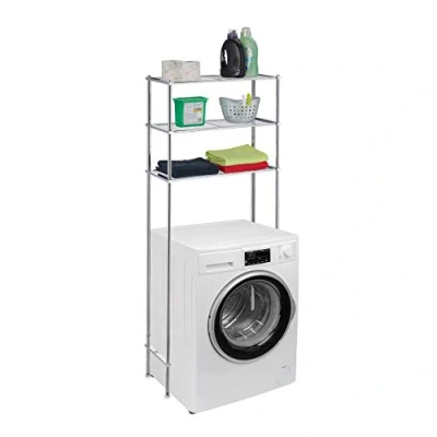 Afbeelding van Relaxdays wasmachine kast ombouwkast toilet ombouw wc drogerkast badkamer zilver