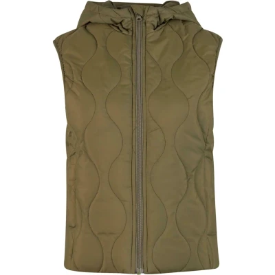 Afbeelding van Urban Classics Super Light Puffer vest voor dames, licht gewatteerd met capuchon, slim fit, olijfgroen, 4XL