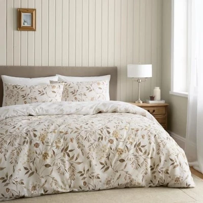 Afbeelding van Catherine Lansfield Isadora Bloemen Omkeerbaar Eenpersoons Dekbedovertrek Set met Kussensloop Naturel