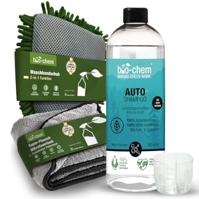 Afbeelding van bio chem Autoshampoo biologisch afbreekbaar 750 ml incl. 2 in 1 spons &amp; pluizige doek pH neutraal concentraat krachtig tegen vuil, zacht voor de lak tast wasverzegeling niet aan