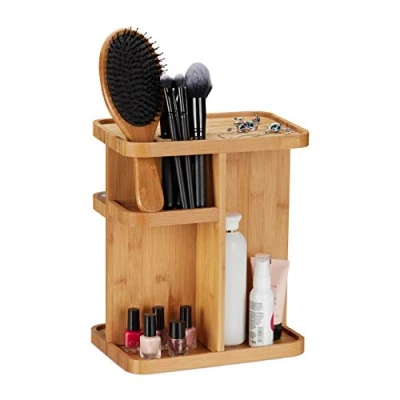 Afbeelding van Relaxdays make up organizer draaibaar standaard cosmetica toren bamboe