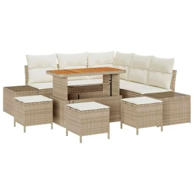 Afbeelding van vidaXL 9 delig tuin sofa set met kussens beige poly rattan acacia